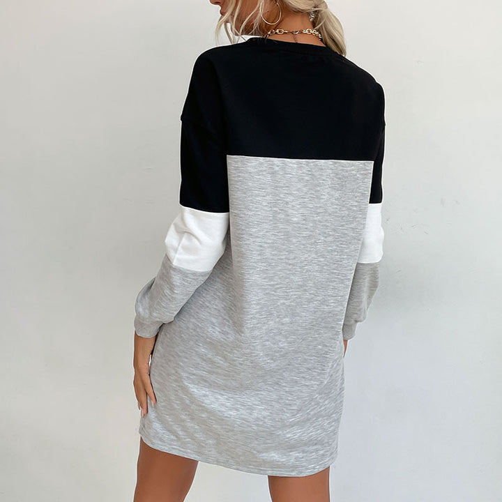 Damen Kurz geschnittenes Colorblock-Sweatshirtkleid aus Baumwollmix mit Rundhalsausschnitt Drune