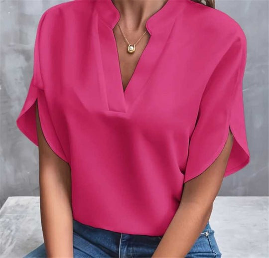 Damen modisches Blusenshirt mit elegantem V-Ausschnitt und luftigen Ärmeln Drune