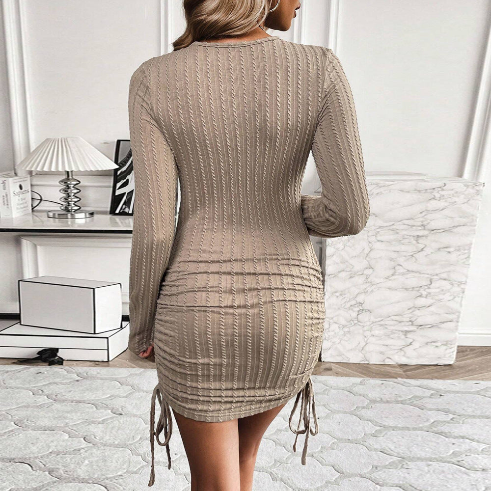Damen figurbetontes Minikleid mit Knopfdetail und asymmetrischem Saum Drune