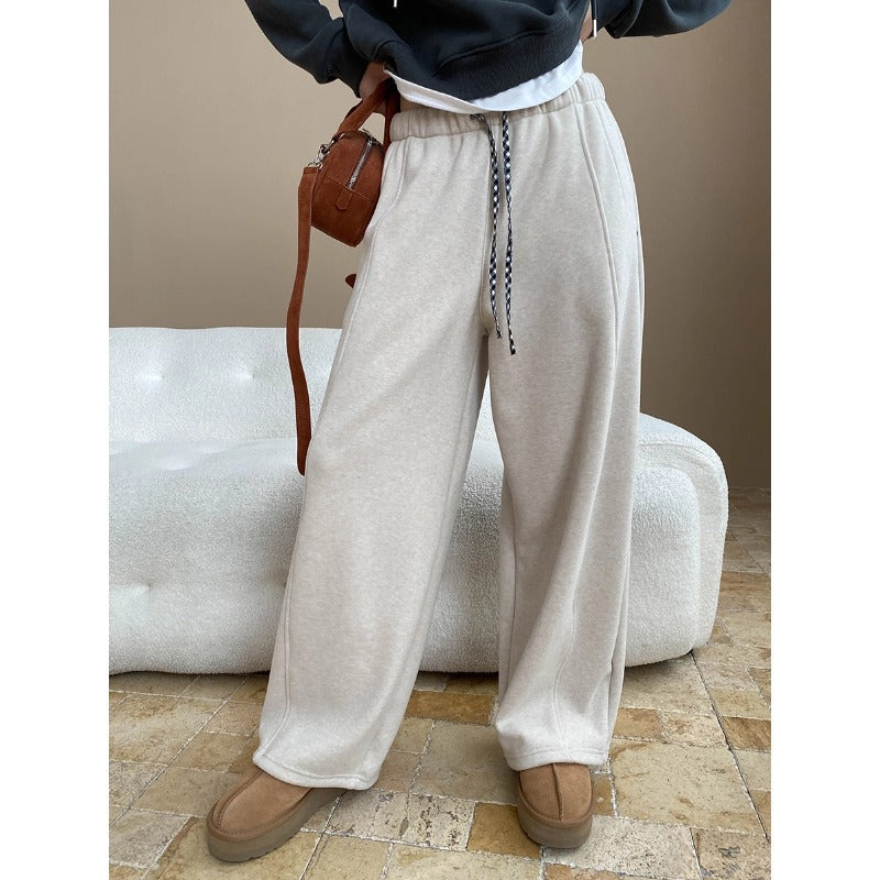 Damen lässige weite Jogginghose mit hohem Taillenbund und praktischen Taschen Drune