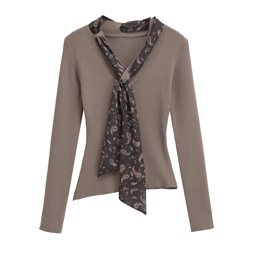 Damen Feinstrickpullover mit eingefädeltem Paisley-Schal Drune
