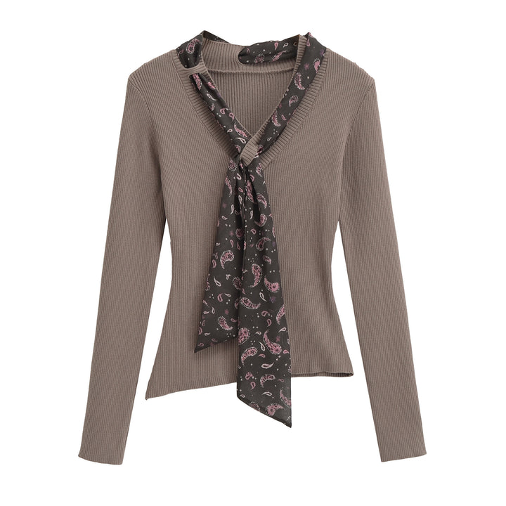 Damen Feinstrickpullover mit eingefädeltem Paisley-Schal Drune