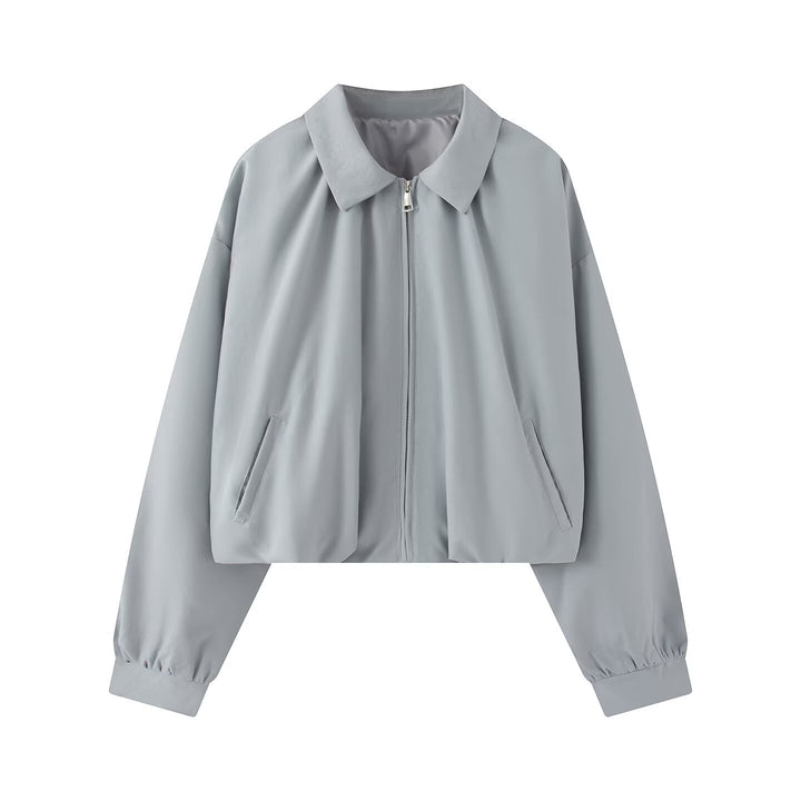 Damen Cropped-Boxy-Jacke im Oversize‑Look mit Hemdkragen, Reißverschluss und elastischen Bündchen Drune