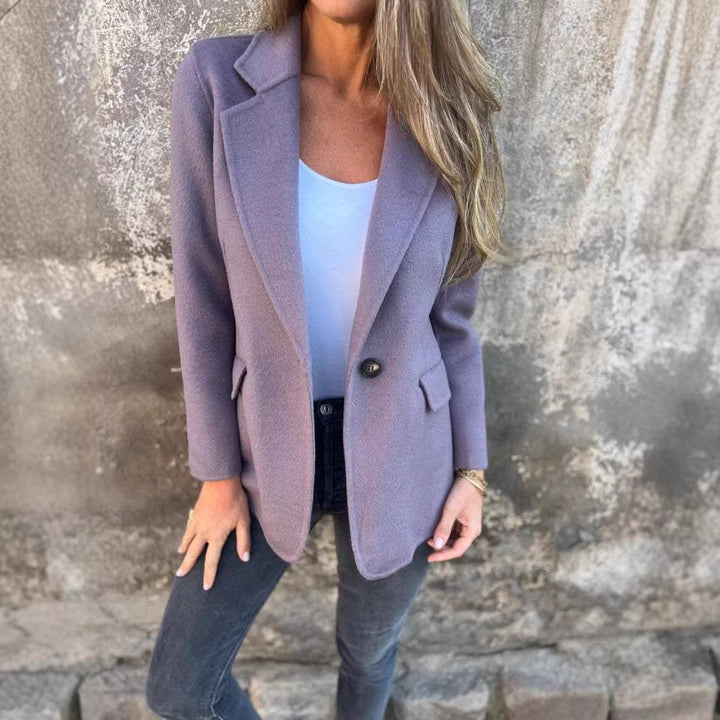 Damen taillierter Bouclé-Blazer mit fallendem Revers und Ein-Knopf-Detail Drune