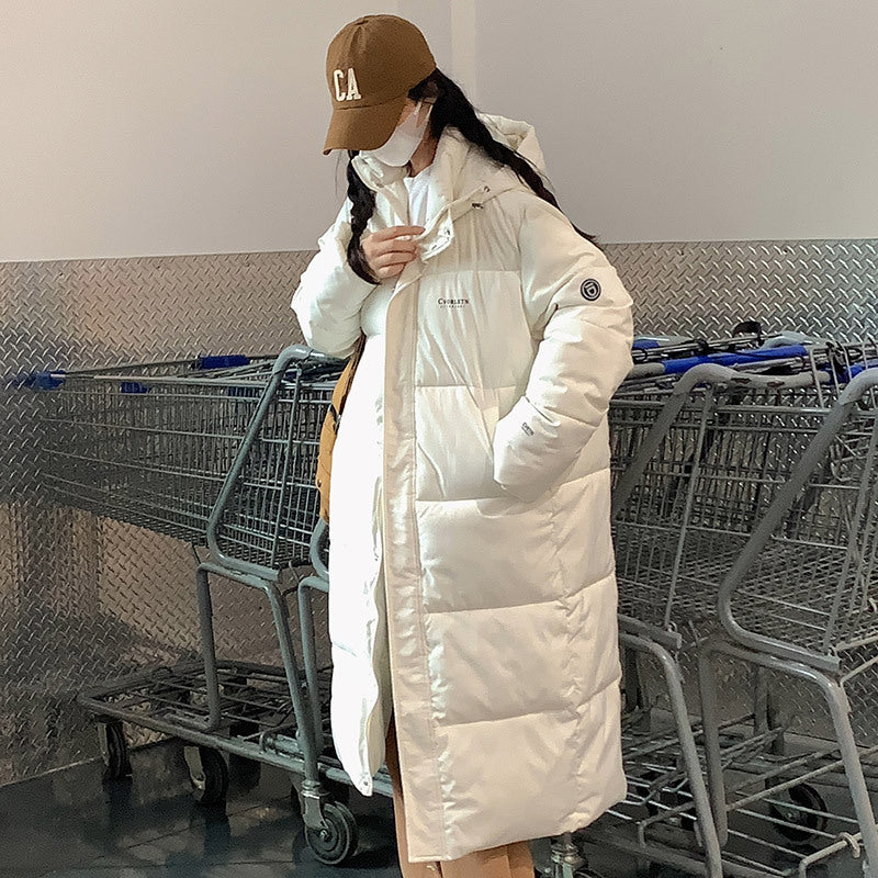 Damen Lange Steppjacke mit Kapuze und hohen Kragen Drune