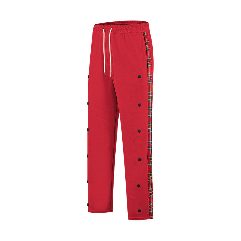 Herren lockere Jogginghose mit seitlichem Karostreifen und Druckknopfleiste Drune