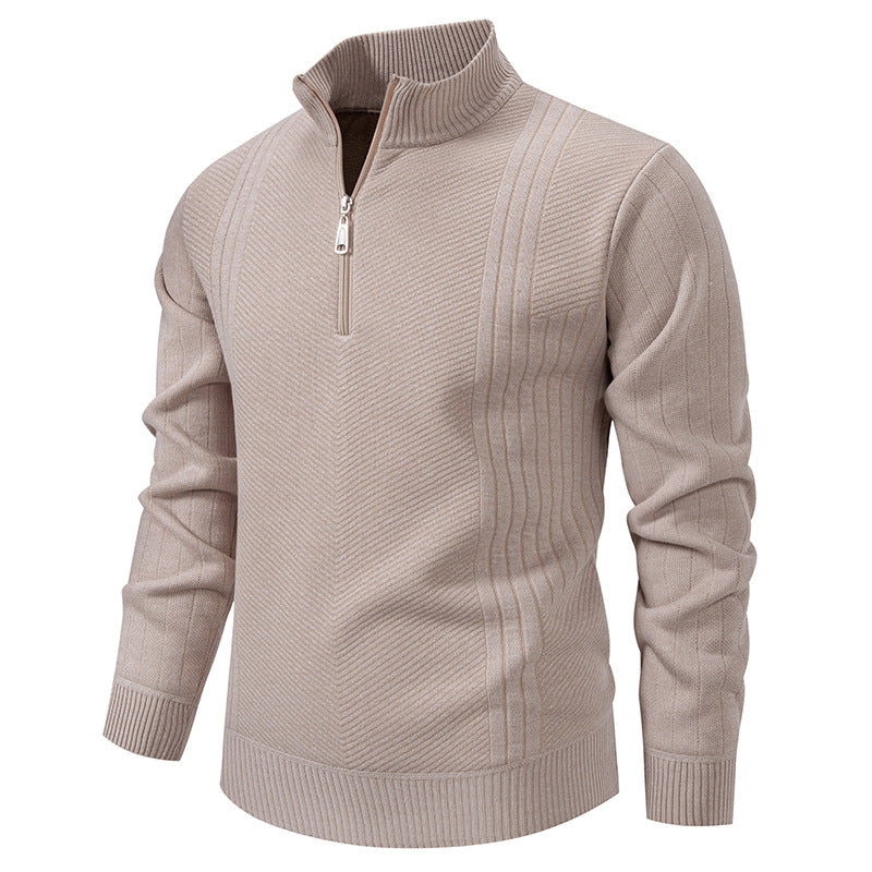 Herren nan Troyer-Pullover mit halbem Reißverschluss, Chevron-Struktur und elastischen Rippbündchen Drune