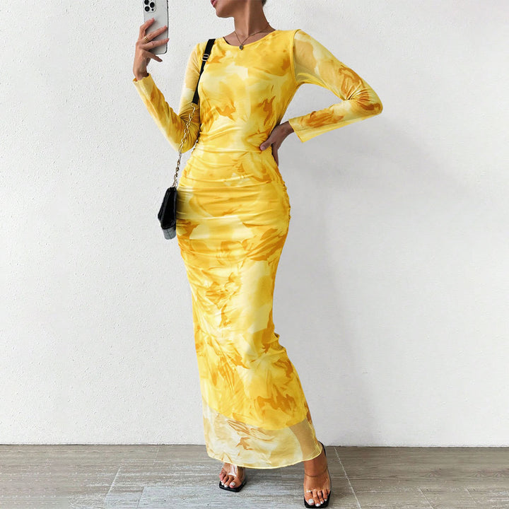 Damen elegantes Maxikleid mit floralem Muster und langem Schnitt Drune