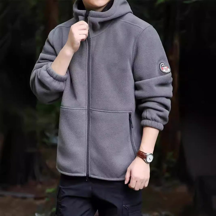 Herren Kapuzen-Fleecejacke mit Sherpa-Innenfutter, Zwei-Wege-Reißverschluss und windabweisender Front Drune