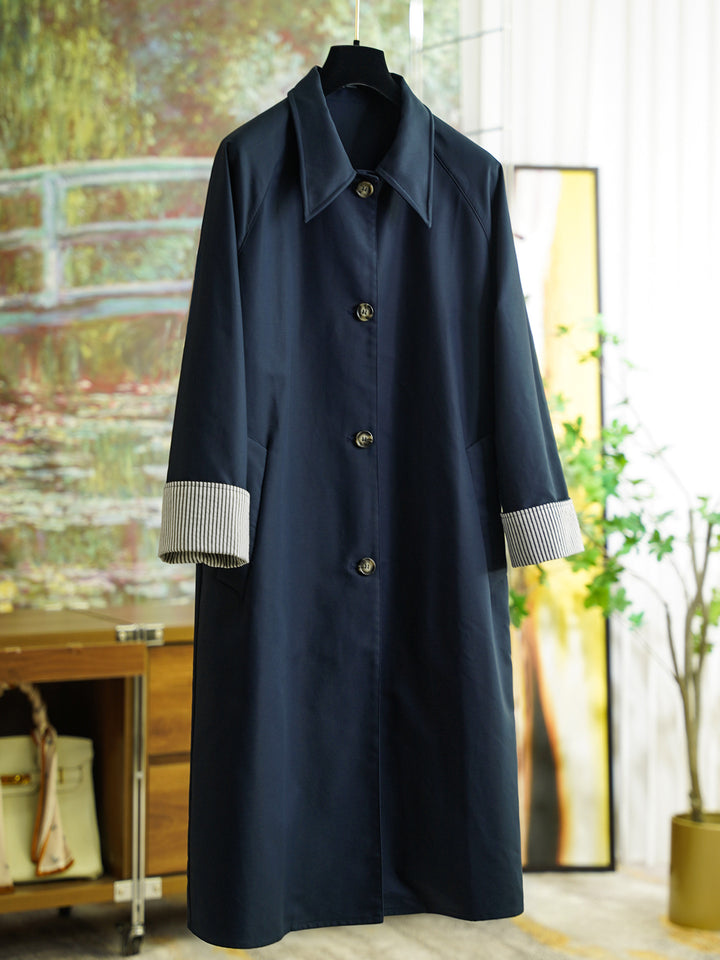 Damen Eleganter Trenchcoat mit Kontrastdetails Drune
