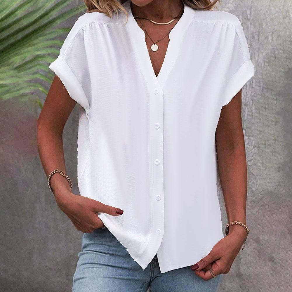 Damen Kurzarm Button-Up Faltenbluse Drune