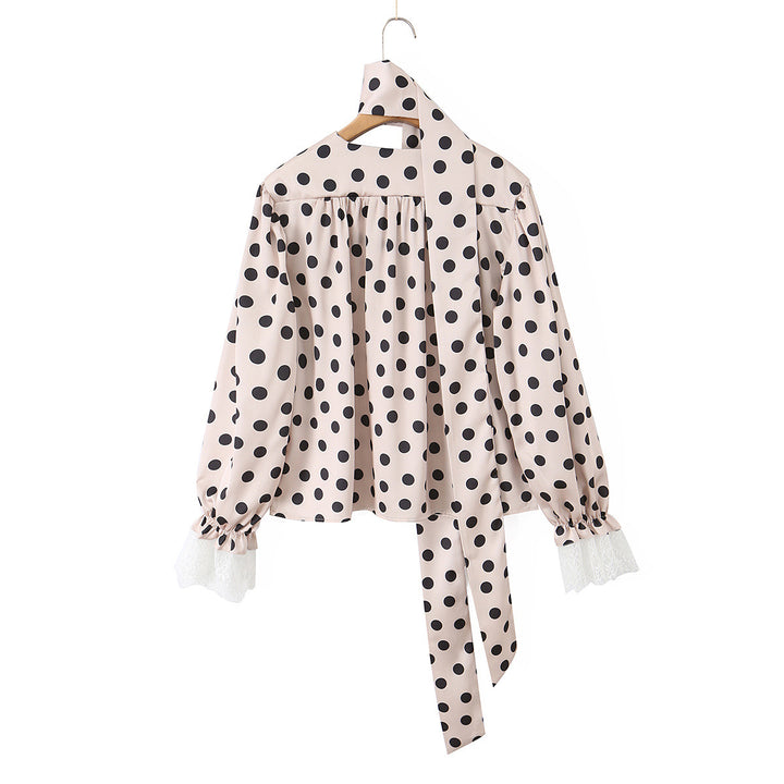 Damen Maxikleid im Retro‑Polka‑Dot‑Stil mit Spitzenbesatz und Taillengürtel Drune