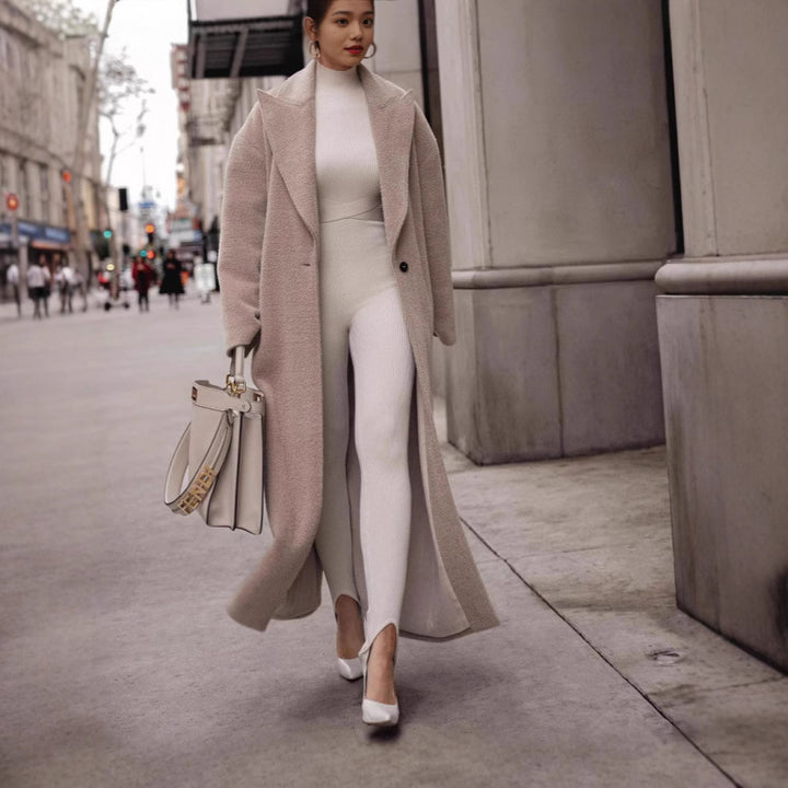Damen Luxuriöser Wollmantel mit strukturiertem Design und klassischem Kragen Drune