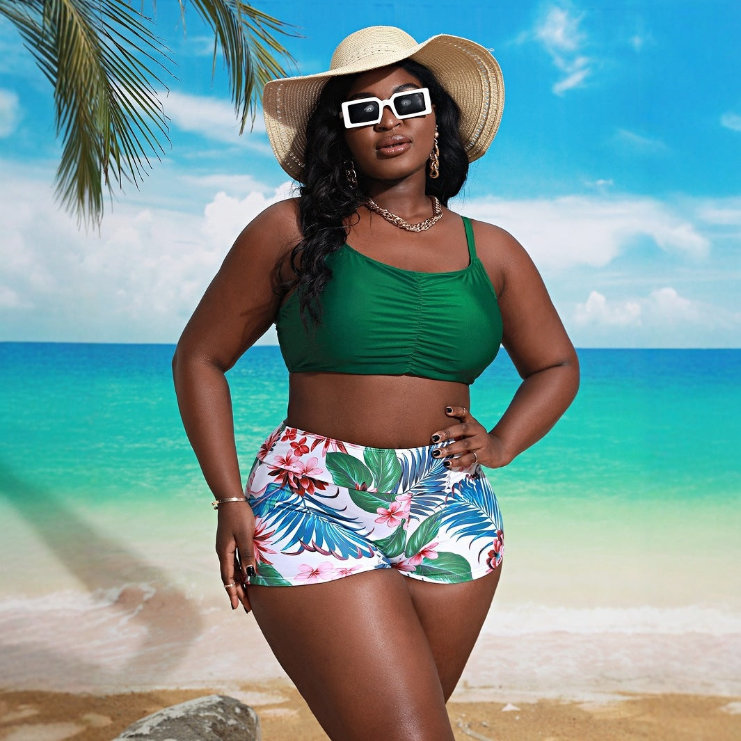 Damen Bikini-Set mit gerafftem Oberteil und floralem Höschen Drune