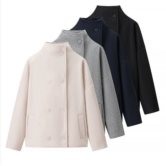 Damen 200+ boxy Wollmix Kurzjacke mit Stehkragen und verdeckter Doppelknopfleiste Drune