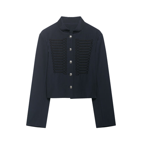 Damen Cropped militärinspirierte Kurzjacke mit Stehkragen und Zierkordeln Drune