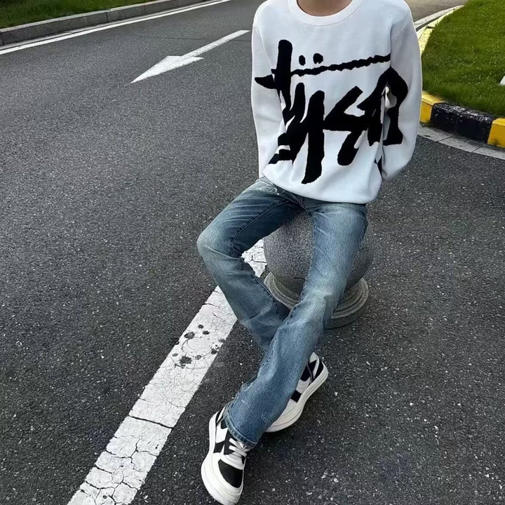 Herren Modischer Grobstrickpullover mit grafischem Design Drune