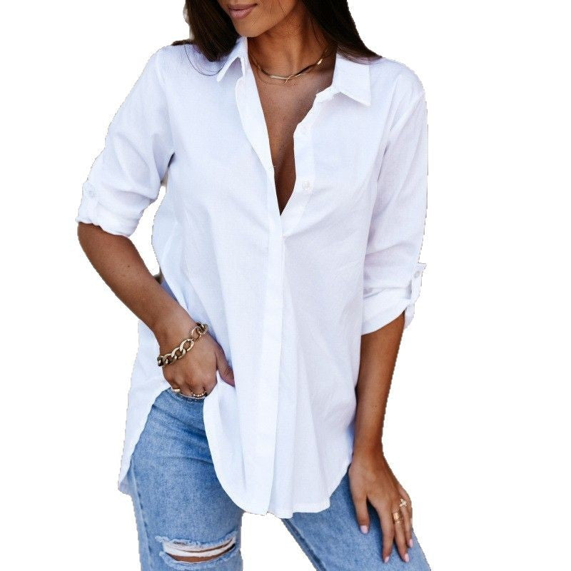 Damen lässiges Oversized-Hemd mit Umtragbarem Kragen Drune