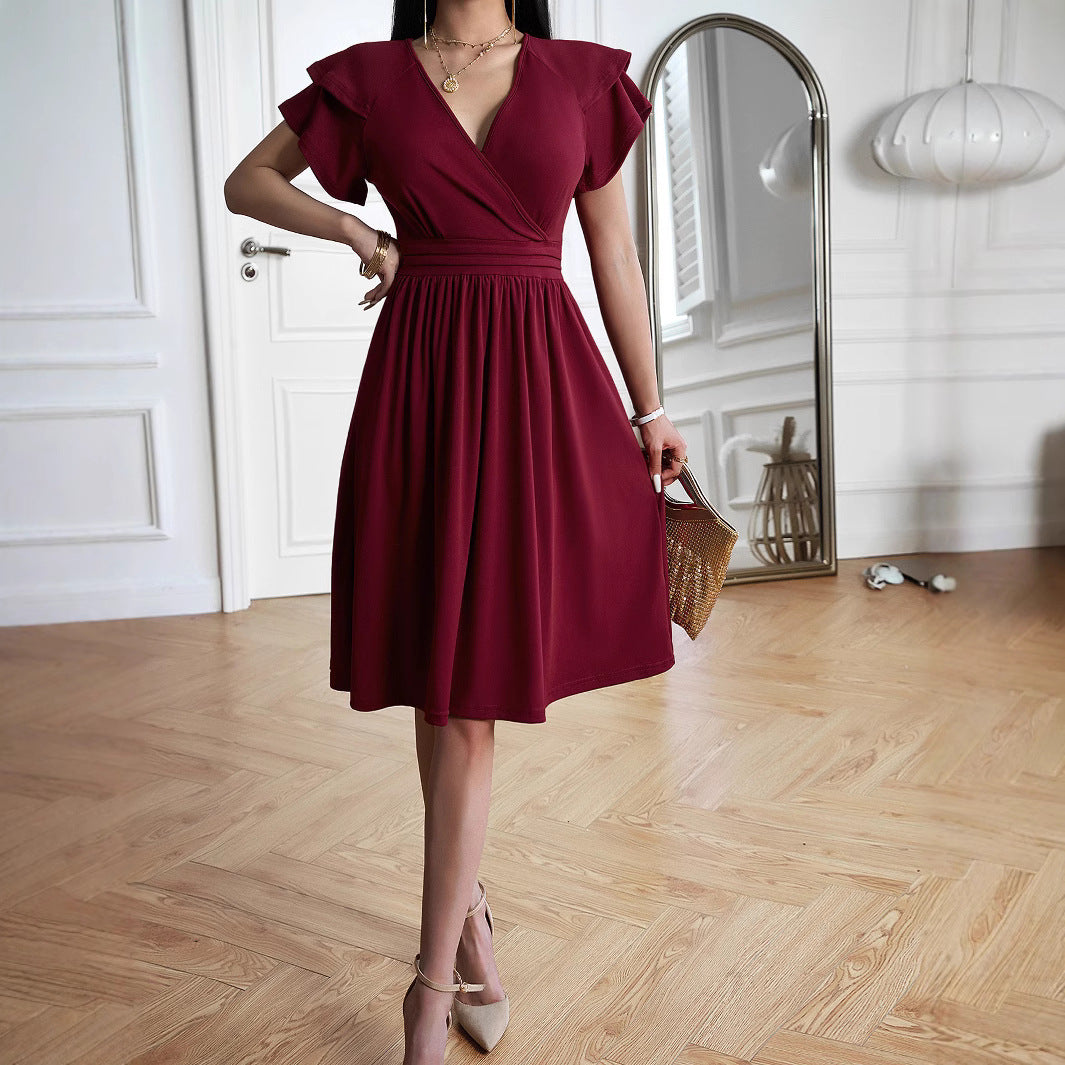 Damen elegantes Wickelkleid mit Rüschendetails und Taillierung Drune