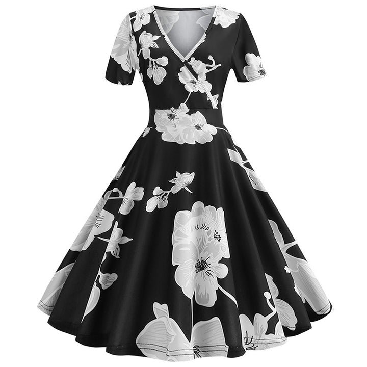 Damen Wickelkleid mit floralem Design und elegantem V-Ausschnitt Drune