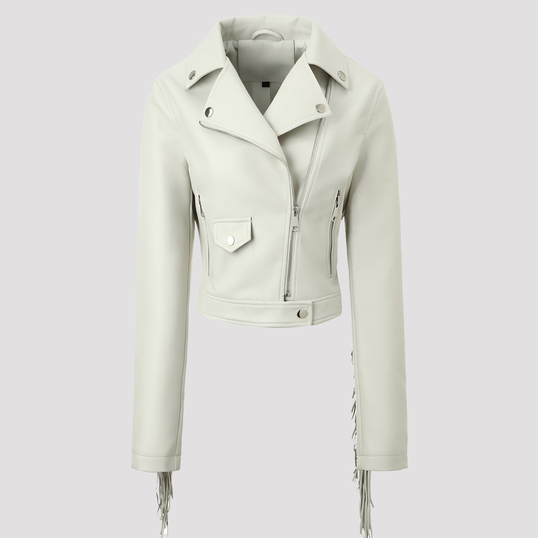 Damen Modische Lederjacke mit Fransen Drune