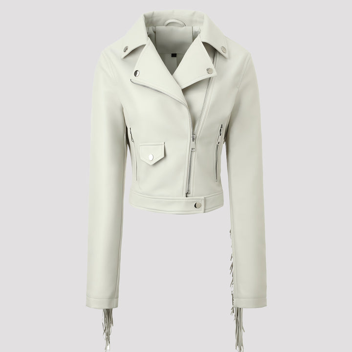 Damen Modische Lederjacke mit Fransen Drune