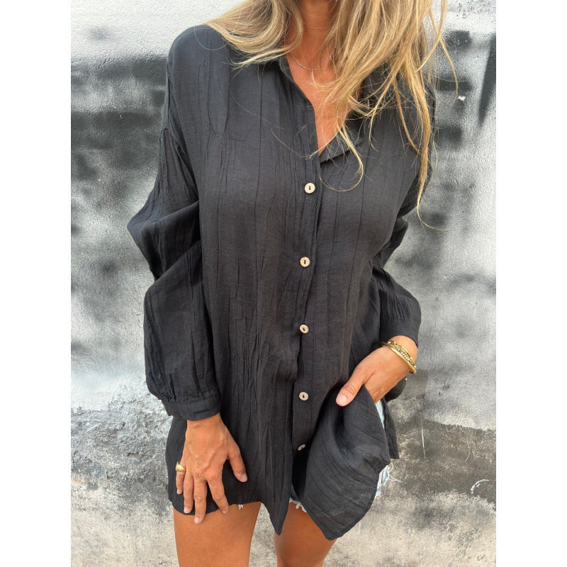 Damen lässige Bluse im Oversized-Stil mit Knopfdetails Drune