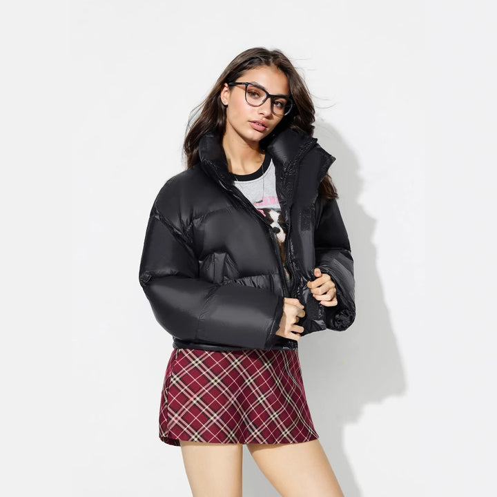 Damen modische Daunenjacke mit überschnittenen Ärmeln und trendigem Kragen Drune