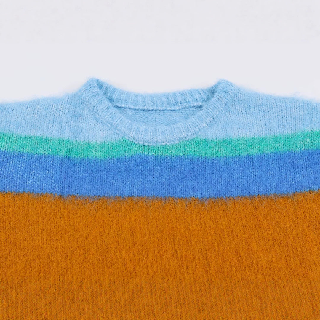 Damen Oversize Mohair‑Look Streifenpullover mit Rundhalsausschnitt Drune