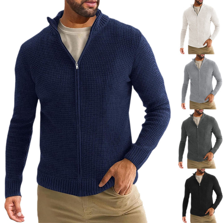 Herren Reißverschluss-Strickjacke mit Waffelstruktur und Stehkragen Drune