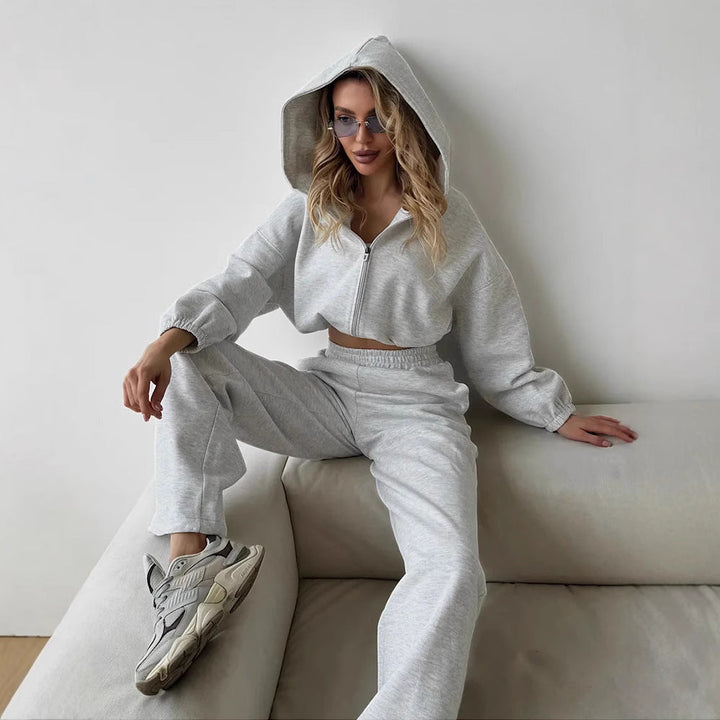 Damen lässiges Lounge-Set mit Hoodie und weiten Hosen Drune
