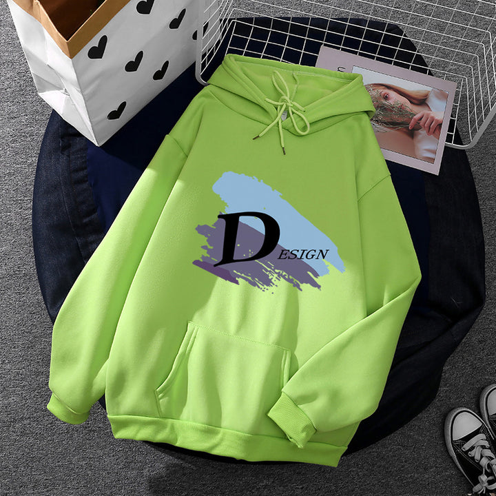Unisex nan lässiger Kapuzenpullover mit großflächigem Pinsel-Logo, Kängurutasche und verstellbarer Kapuze Drune