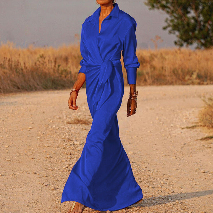 Damen Elegantes Wickel-Maxi-Kleid mit vielseitigem Kragen und seitlichem Schlitz Drune