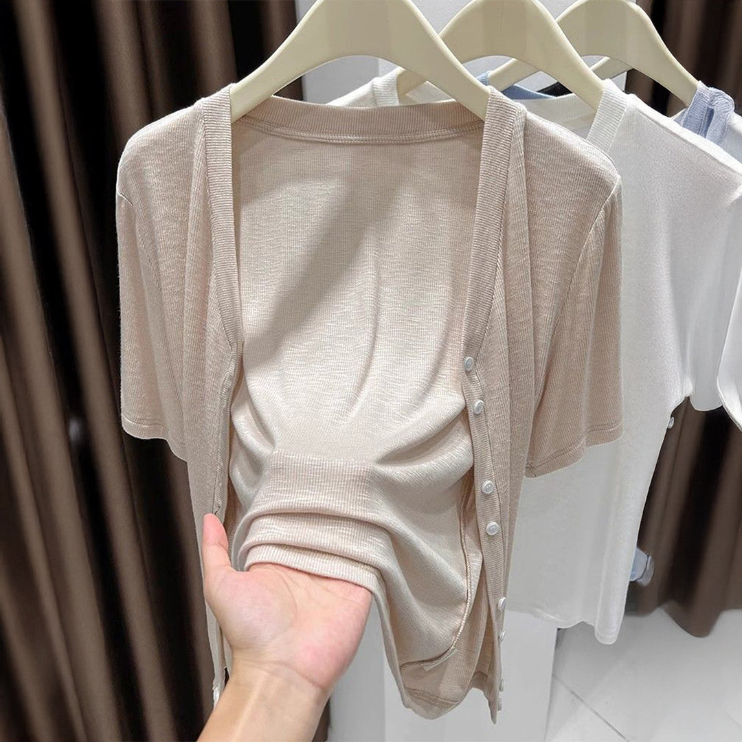 Damen Leichtes Wickeloberteil mit knopfverzierte Front Drune