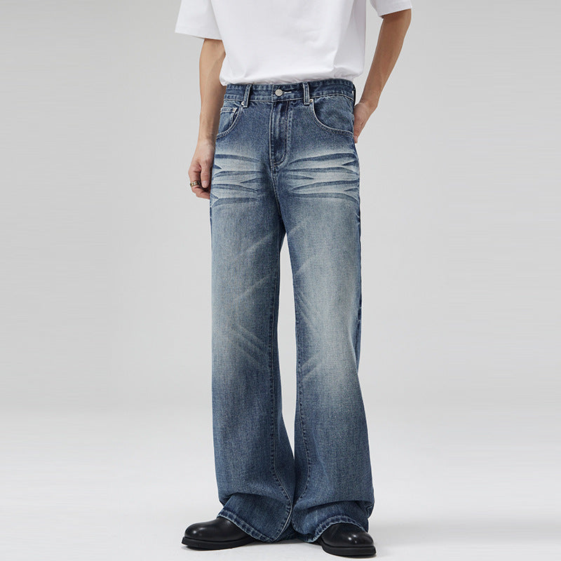 Herren Weite Five-Pocket-Jeans im Marlene-Baggy-Schnitt mit Used-Effekten Drune