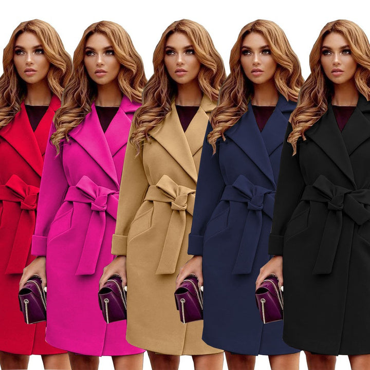 Damen Eleganter Trenchcoat mit Gürtel und praktischen Taschen Drune