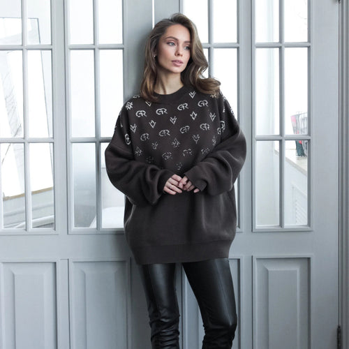 Damen Oversized Sweatshirt mit kreativem Schriftzug Drune