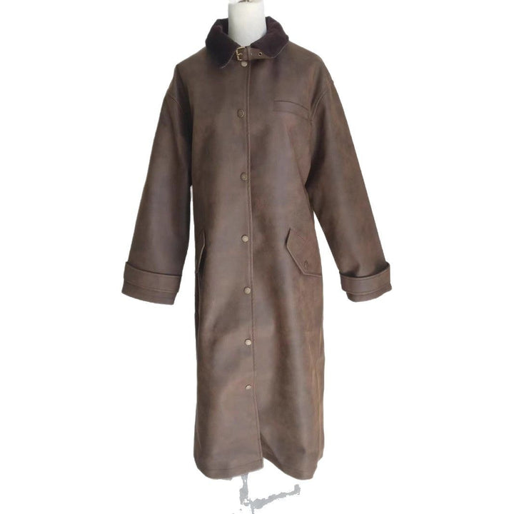 Damen nan extra langer Oversize Kunstledermantel mit verstellbarem Halsriemen, Druckknopffront, Pattentaschen und weiten Ärmeln Drune