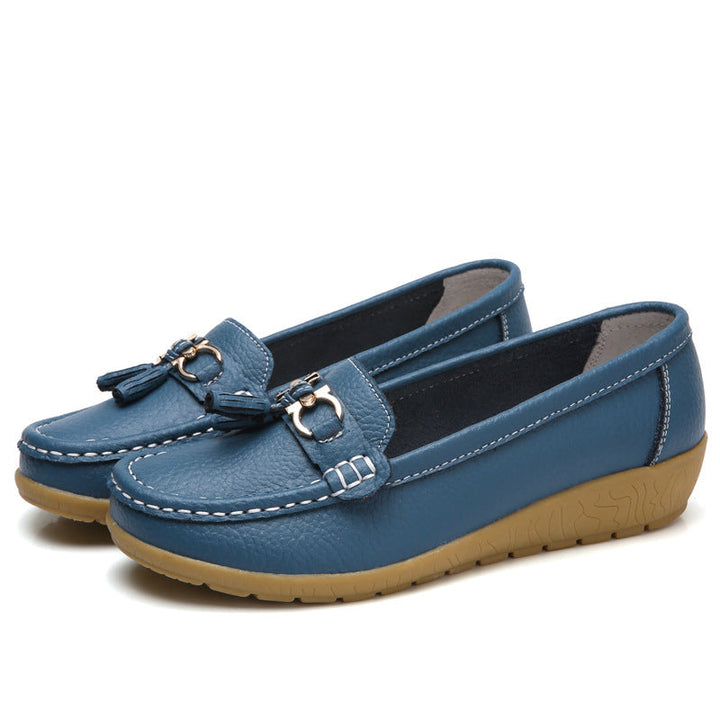 Damen Mokassins mit ornamentaler Schnalle und weicher Sohle Drune