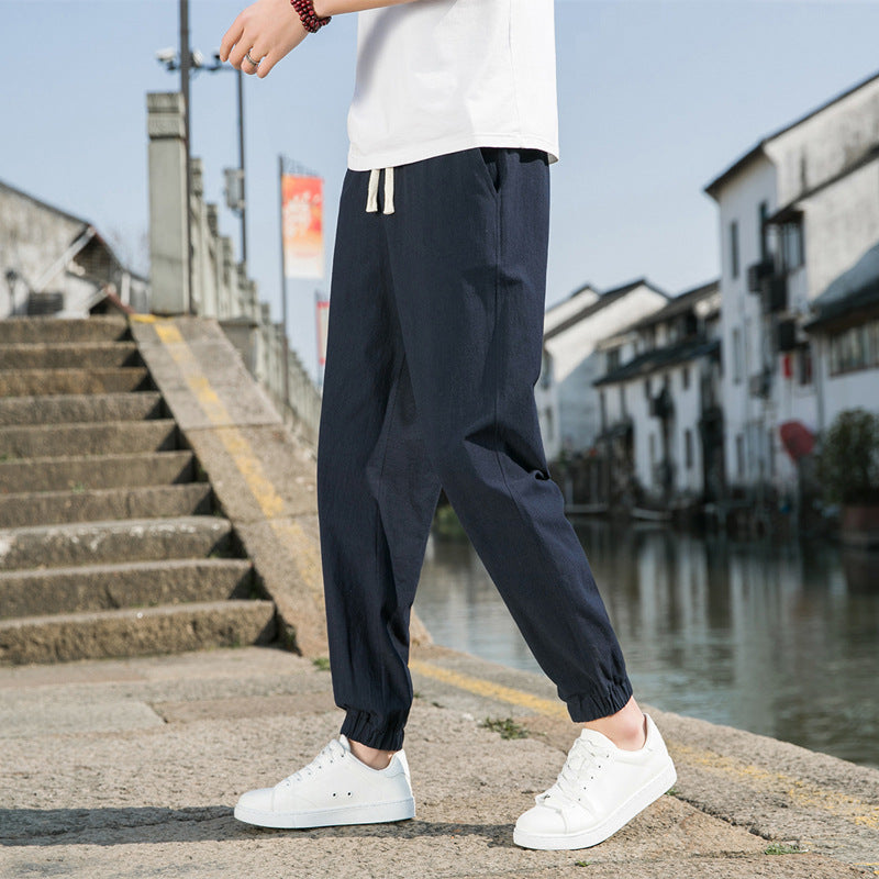 Herren nan tapered Leinen-Baumwoll-Jogger mit Kordelzug, elastischem Knöchelbündchen und schlanker Silhouette Drune