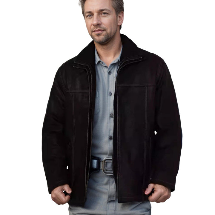 Herren Lammfelljacke mit breitem Kragen und praktischen Taschen Drune