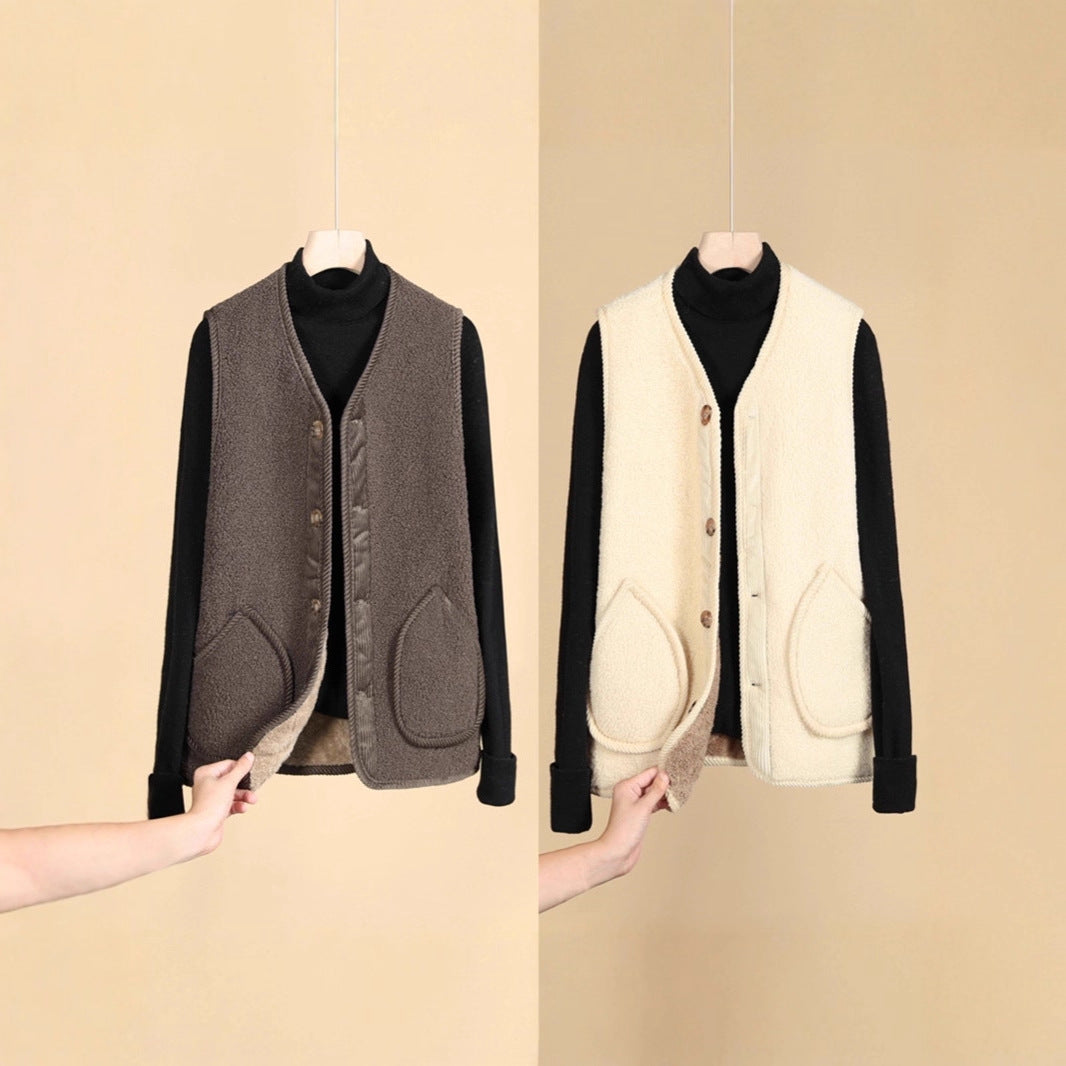 Damen Ärmellose Thermofleece-Weste mit Knopfleiste und Rundtaschen Drune
