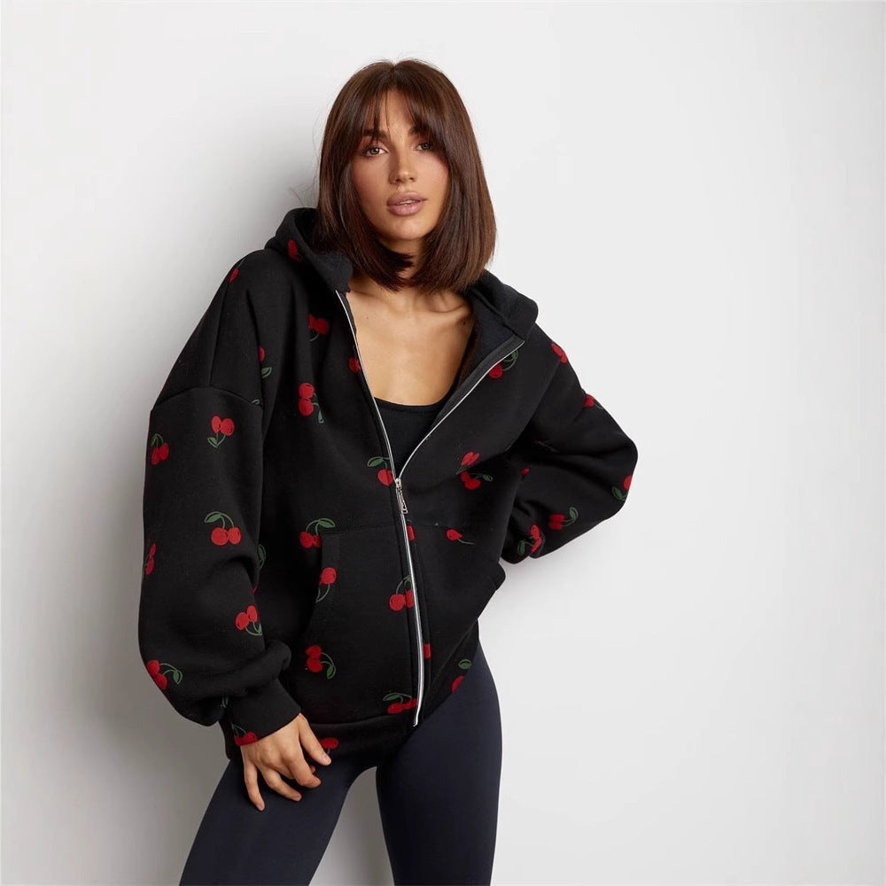 Damen Kapuzensweatjacke mit fruchtigem Muster Drune