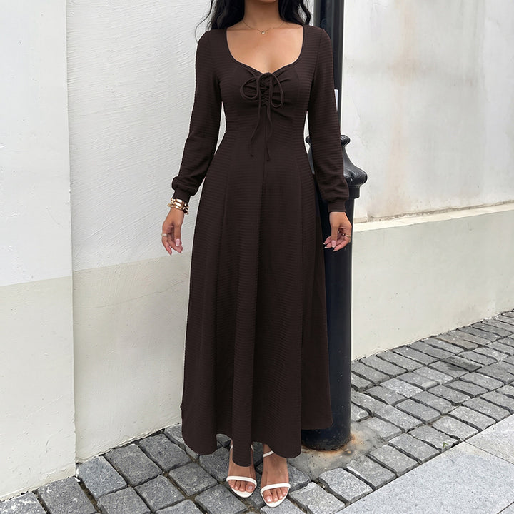 Damen Elegantes Maxikleid mit Schnürdetails Drune
