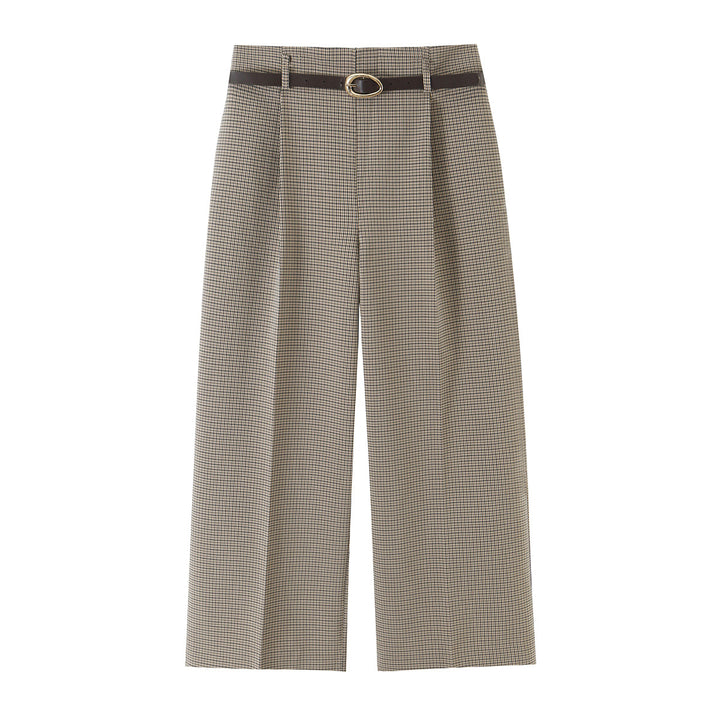 Damen Weite High-Waist-Hose mit Bügelfalte und schmalem Gürtel Drune