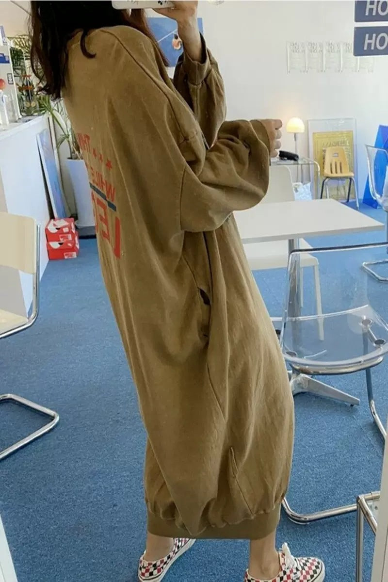 Damen Oversized Sweatkleid mit Ballonärmeln und geriffeltem Saum Drune