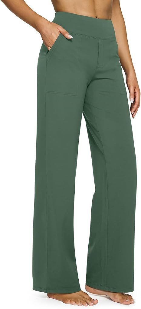 Damen nan fließende High-Waist-Hose mit extra weitem Bein, elastischem Komfortbund und Eingrifftaschen Drune