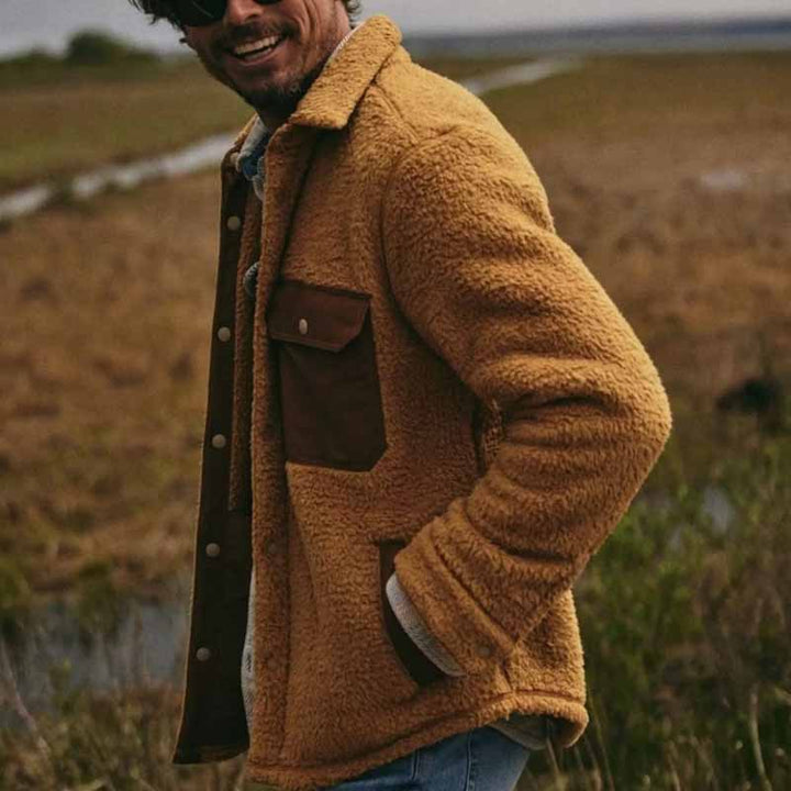 Herren Sherpa-Workjacke mit Brusttaschen aus Kontrastmaterial und Druckknopfverschluss Drune