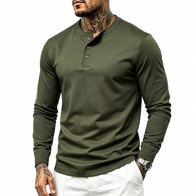 Herren Slim-Fit Henley-Langarmshirt aus Baumwoll-Jersey mit Knopfleiste Drune