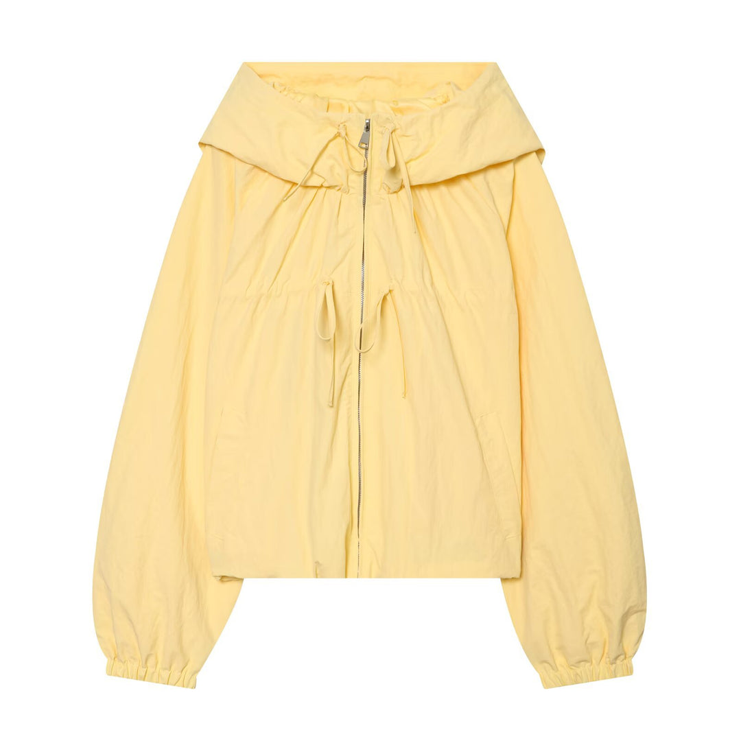 Damen Kurze Kapuzen-Windjacke mit Tunnelzug und Reißverschluss Drune